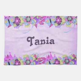 Pano De Prato Flores e borboletas em roxo