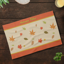 Pano De Prato Folhas Coloridas de Outono com texto personalizado