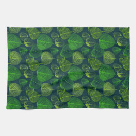 Pano De Prato Folhas de Esqueleto Verde Escuro Biofílico