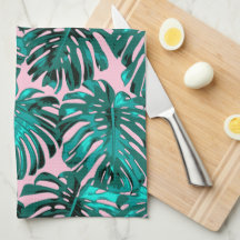 Folhas de Palma de Turquesa Rosa Tropicais