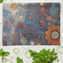Folk Art Landscape Kitchen Towel