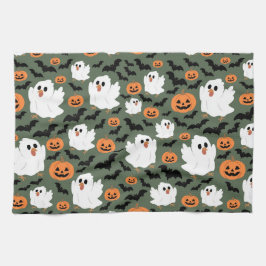 Pano De Prato Frangos Fantasmas Cute Spooky com Pumpkins e Bats