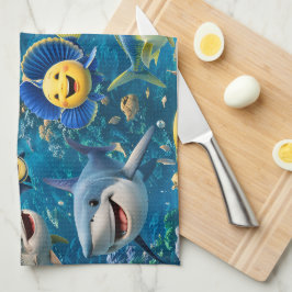 Pano De Prato Friendly shark and friends underwater tea towel