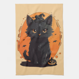 Pano De Prato Gato Negro Halloween, Lanterna Negro Jack O'