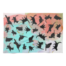 Gato Silhouette Kitchen Fundo de tinta floreada