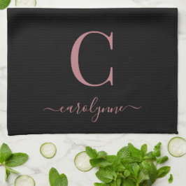 Pano De Prato Girly Black Rosa Dourado Modern Monographic Name