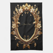 Golden Floral Ornate Frame Kitchen Towel