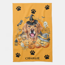 Pano De Prato Golden Retriever Temporada Assustadora Halloween P