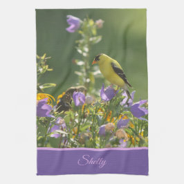 Pano De Prato Goldfinch em uma Flor Harebell