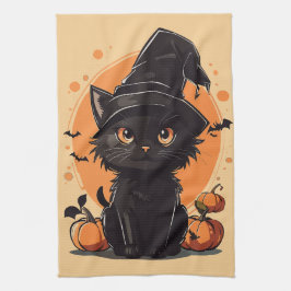 Pano De Prato Halloween Black Cat Full Moon