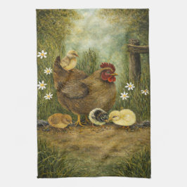 Pano De Prato Hen and Chicks Farm Kitchen Towel