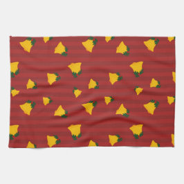 Pano De Prato Holiday Red Gold Stripe Bells Christmas