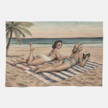 Impressão de Arte Pinup de Praia Vintage | Garotas