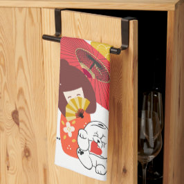 Pano De Prato KOKESHI LOVE  Chow dog heart Kitchen Towels