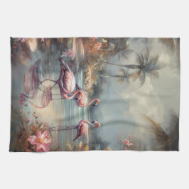 Pano De Prato lindos flamingos de pintura botânica de vintagem