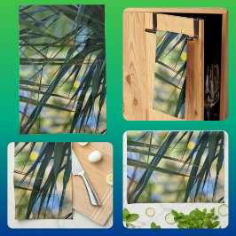 Pano De Prato Maçãs Tropicais Palm Fronteira Verde Azul Amarelo
