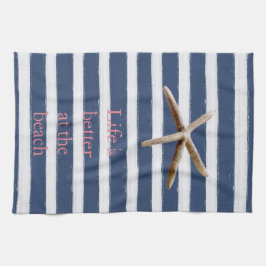 Pano De Prato Marinho Blue e White Stripes Starfish