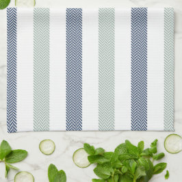 Pano De Prato Marinho e Sage Green Herringbone Tea Towel
