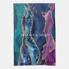 Pano De Prato Mármaco Dourado azul-roxo-turquesa