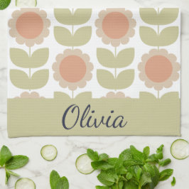 Pano De Prato  Mid-Century Pastel Pink Retro Floral Pattern