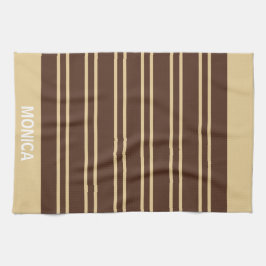 Pano De Prato modern Beige &Brown Stripes Pattern Custom Name