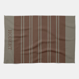Pano De Prato modern Gray &Brown stripes Pattern monogram name