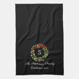 Pano De Prato Monograma Clássico Holly Wreath Natal Personalizad