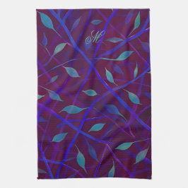 Pano De Prato Monograma de Folhagem de Joias Botânica Escura