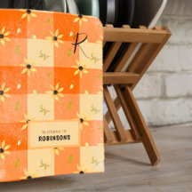 Monograma de gingham floral de laranja na casa de 
