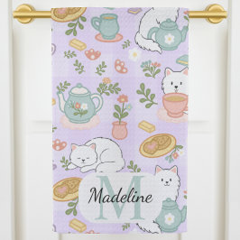 Pano De Prato Monograma Personalizado de Chá e Gatinha de Padari