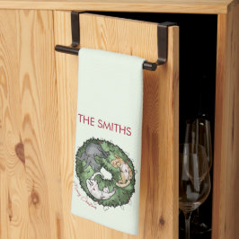 Pano De Prato Natal de Gato Vermelho e Verde