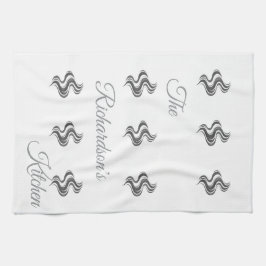 Pano De Prato Nome de Família Personalizado Simples Preto e Bran