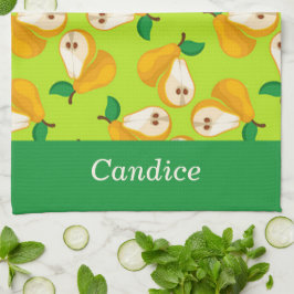 Pano De Prato Nome personalizado pera laranja em verde