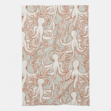 Octopus Line Art | Modern Coastal (Orange & Gray)