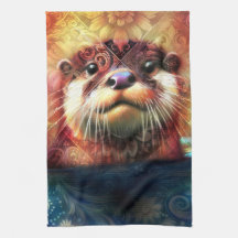 Otter Abstrato Floral Teal Laranja Vermelho Laranj