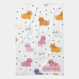 Pano De Prato Padrão de Cat Playful Personalizado com Bolinhas
