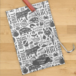 Pano De Prato Padrão de Churrasco Tipográfico Estilado Retroativ