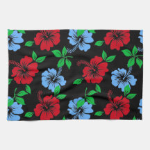 Padrão Floral Tropical Vermelho e azul elegante |