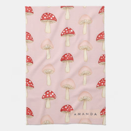 Pano De Prato Padrão Personalizado de Cogumelo Vermelho Rosa-Ros