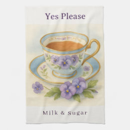 Pano De Prato Pansy Teacup Tea Towel | Yes Please Milk & Sugar