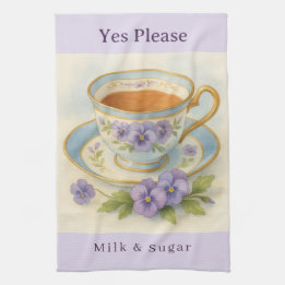 Pano De Prato Pansy Teacup Tea Towel | Yes Please Milk & Sugar