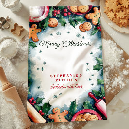 Pano De Prato Pão de gengibre e azevinho Feliz Natal Personaliza