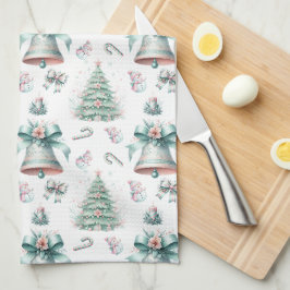 Pano De Prato Pasta Mint e Pink Natal Sem Costura