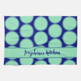 Pano De Prato Personalizado Azul Marinho e Verde Menta com Ponto