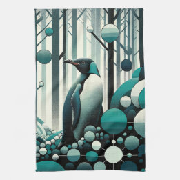 Pano De Prato Pinguim Turquesa Teal Na Arte Deco Geométrico