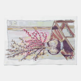 Pano De Prato Red Plum Blossoms