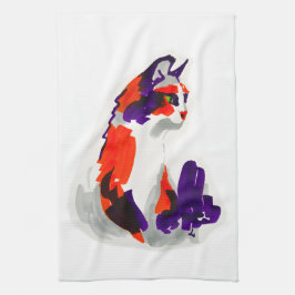 Pano De Prato Retrato Gato - Arte Gráfica Negrito Laranja e Viol