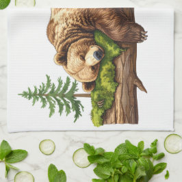 Pano De Prato Rústica Madeira Dormindo Urso Aquarela