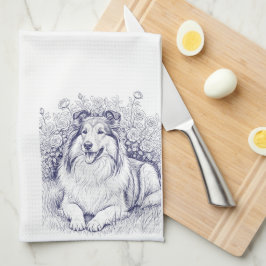 Pano De Prato Sheltie Sketch with Rose Bush