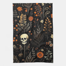 Skulls Flowers e Greenery Black Halloween